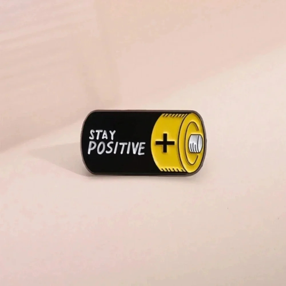 1 piece unisex yellow black stay positive battery enamel pin backpack clothing